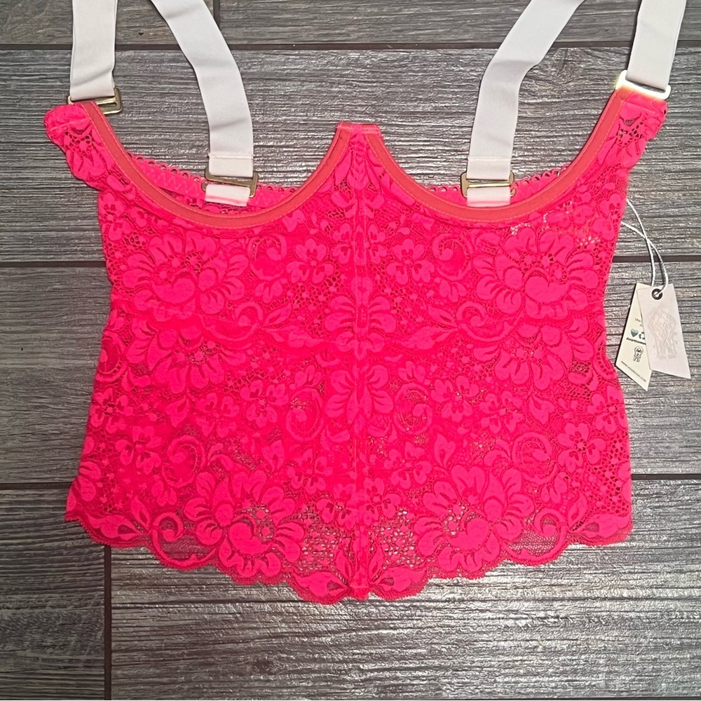 We Are HAH Free People Busta Move Hot Pink Lace Bustier Corset Size Medium Top - Picture 8 of 14